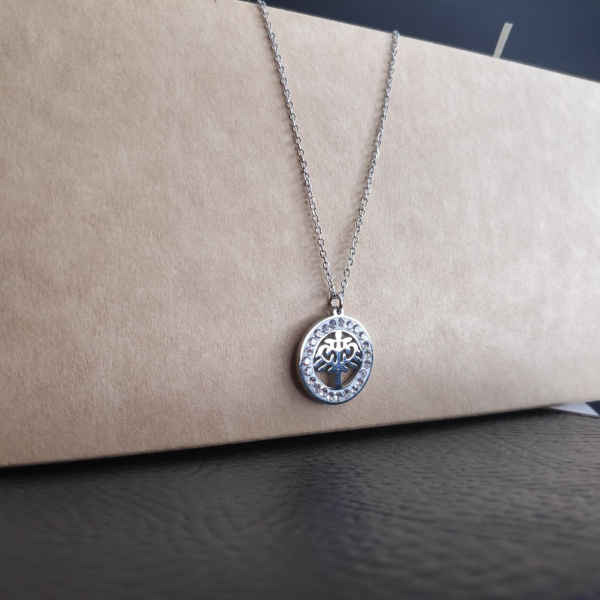 Подвеска "Дерево жизни" / Кулон 1,5 см. на цепочке под серебро / Украшение женское на шею в обрамлении камней